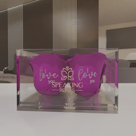 I love you - Square Acrylic Box (4 Preserved Heads)